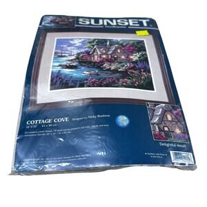 Dimensions Sunset Needlepoint Cottage Cove 16" X 12" 14 Mesh Canvas New